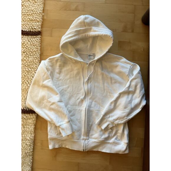 Aritzia TNA Sweatfleece Terry Fleece Boyfriend Fit Hoodie White L - Picture 2 of 4
